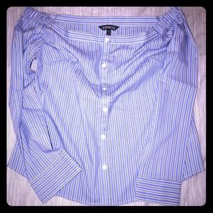 Express Off-the-shoulder Pinstripe Blouse